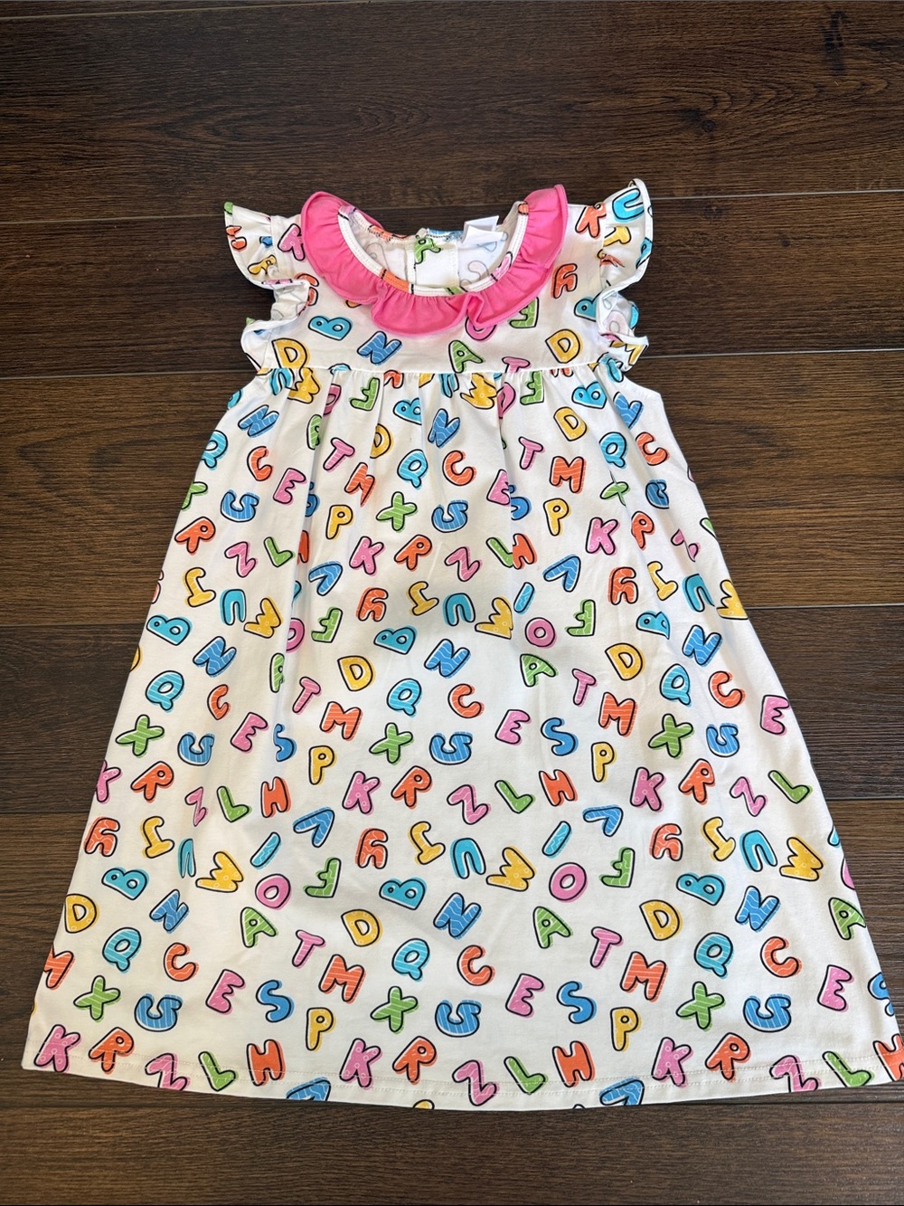 Girls' Alphabet Print Casual Dress with Pink Collar
